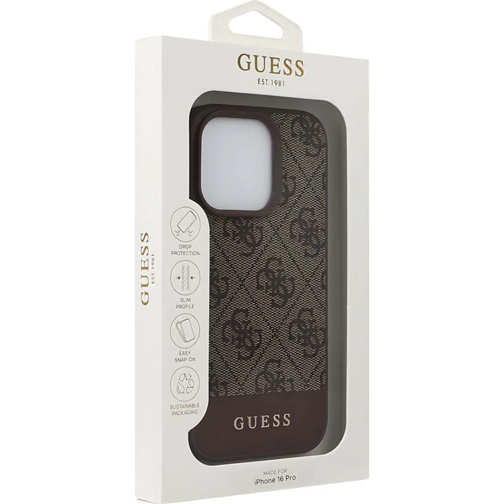 Guess iPhone 16 Pro Custodia 4G Bottom Stripe Marrone - Originale - 10