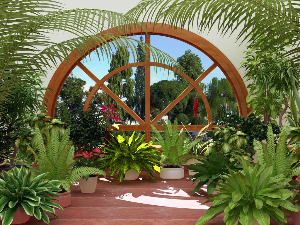 Sanders & Sanders Fototapete Gartenaussicht Grün, Blau und Beige 375 x 270 cm