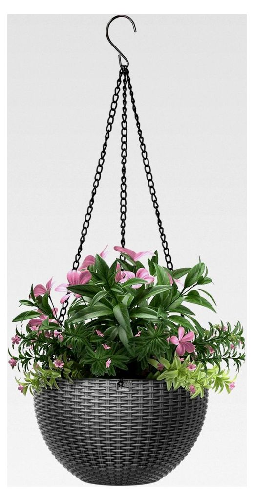 Blumenampel, 1 Stück Hängender Blumentopf aus Kunststoff mit Kette und Abflussloch für Innen- und Außenbereich, Grau