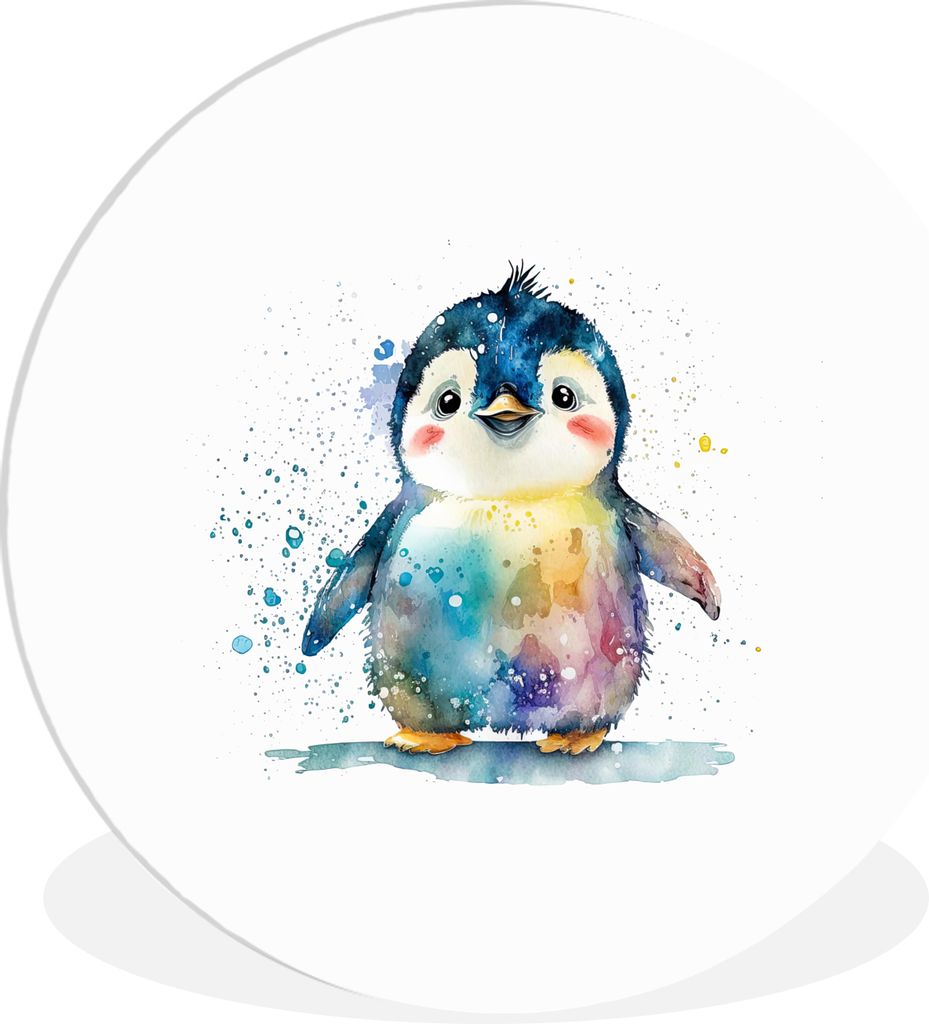 MuchoWow Rundes Wandbild - Runde Bilder Pinguin - Regenbogen - Aquarell - Tiere - Kinder Ø 30 cm Kreis Wanddekoration Kunststoff - Wandkreis - W...