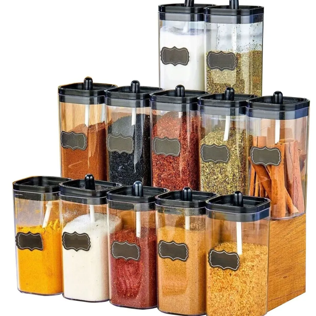Rangement épices cuisine : lot de 12 boîtes de 300 ml avec accessoires