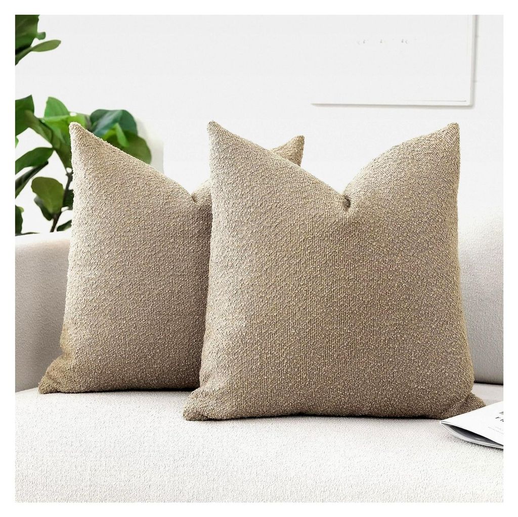 2er Set Boucle-Kissenbezüge für moderne Dekoration 55x55cm, Kamel