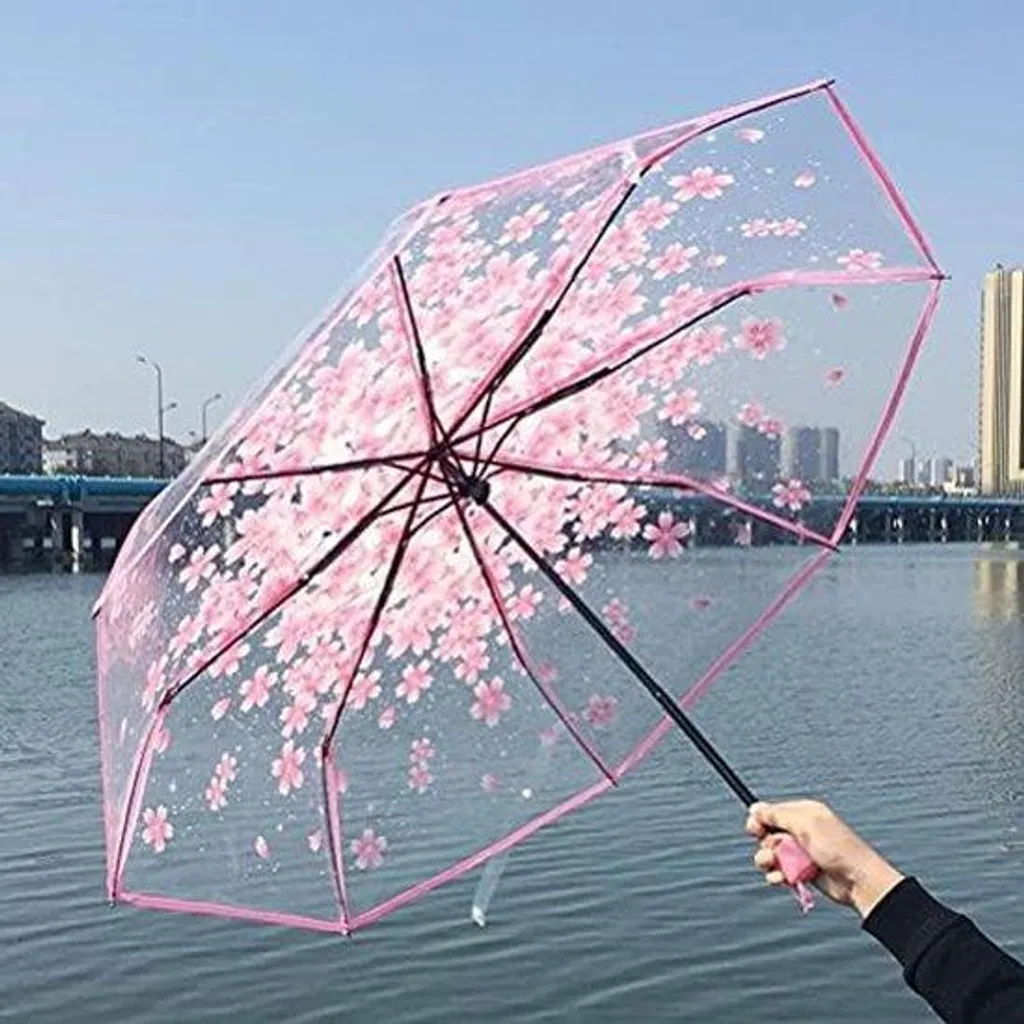 Parasol pliable rose transparent déco pour mariage et fêtes de jardin