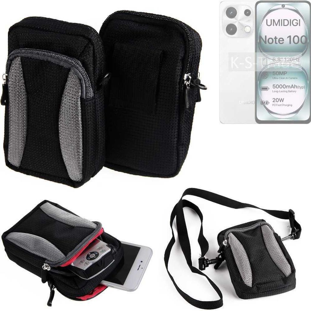 K-S-Trade Holster Schutz Hülle kompatibel mit UMIDIGI Note 100 Handy Hülle Gürteltasche Umhängetasche mit Zusatzfach schwarz