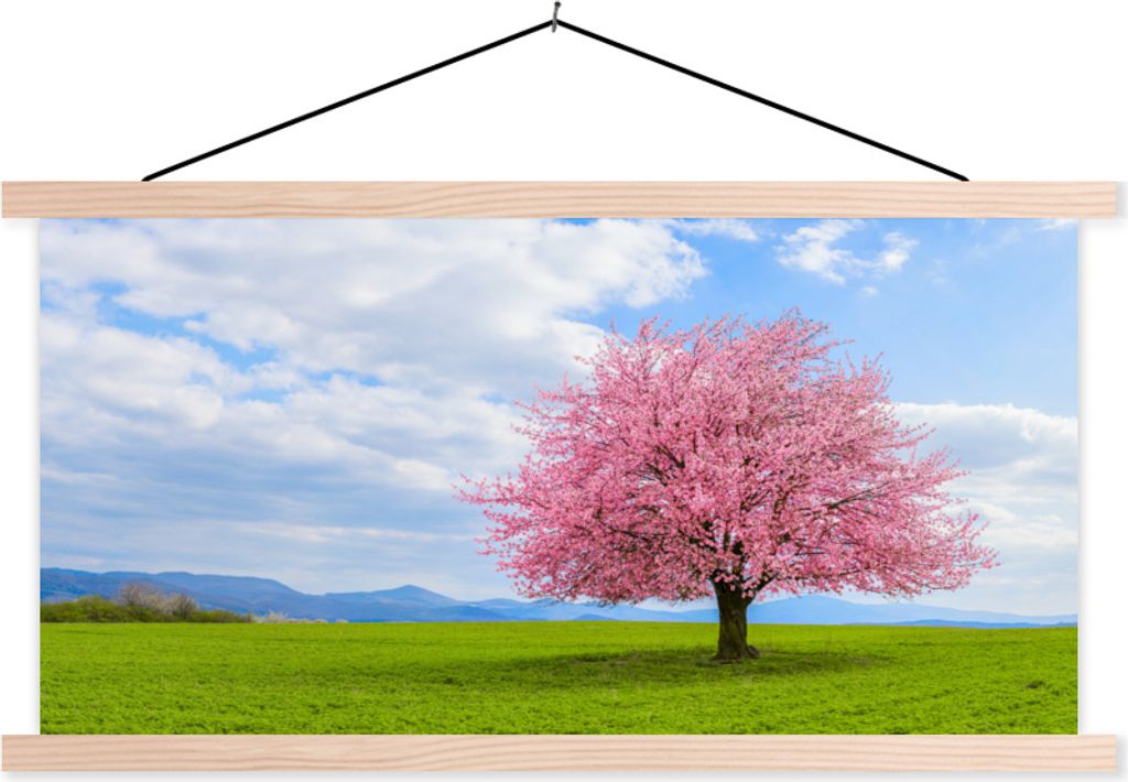 MuchoWow Textilposter Sakura - Farben - Frühling 120x60 cm mit holzfarbenen Rahmen - Klemmleiste