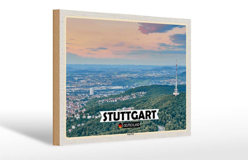 Holzschild Städte Stuttgart Blick auf Degerloch 30x20cm
