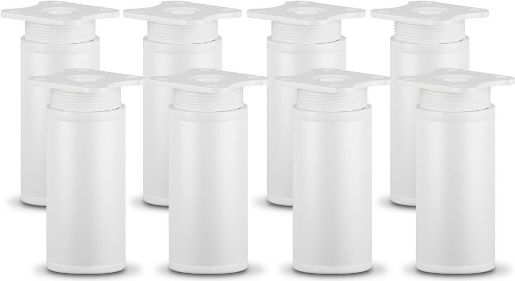 8er Set sossai moderne runde Möbelfüße in Weiß 80mm höhenverstellbar Schrankfüße Sockelfüße