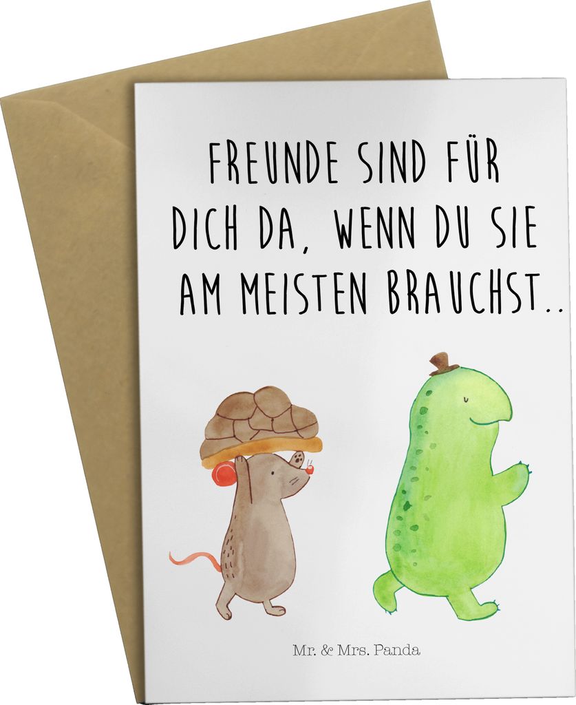 Mr. & Mrs. Panda Klappkarte Schildkröte Maus - Weiß - Geschenk, hochzeitskarten, Glückwunschkarte, einladungskarten, Grußkarten, weihnachtskart...