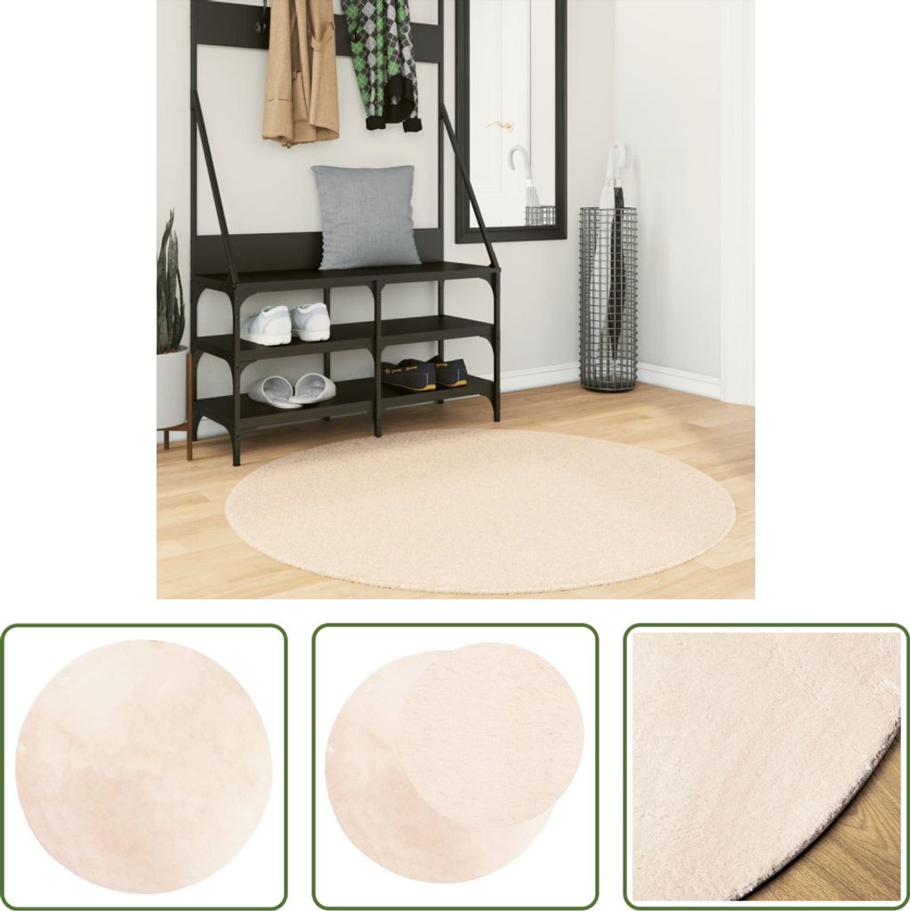 The Living Store Teppich HUARTE Kurzflor Weich und Waschbar Beige Ø 120 cm