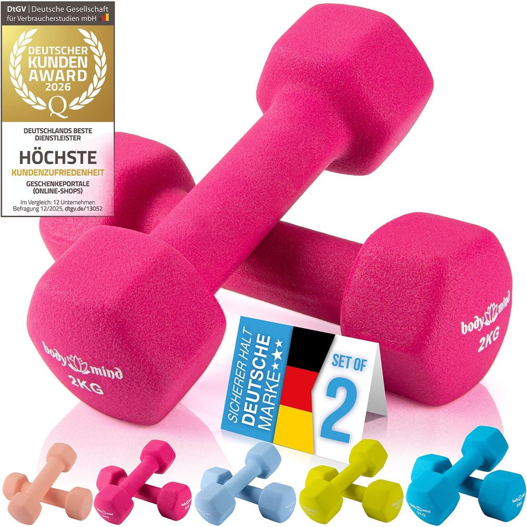 Body & Mind - 2er-Set Neopren Hanteln|Rollsicheres Sechseck Design hanteln für festen Halt|Neoprene-coated dumbbells Heimtraining in Gewichtskla...