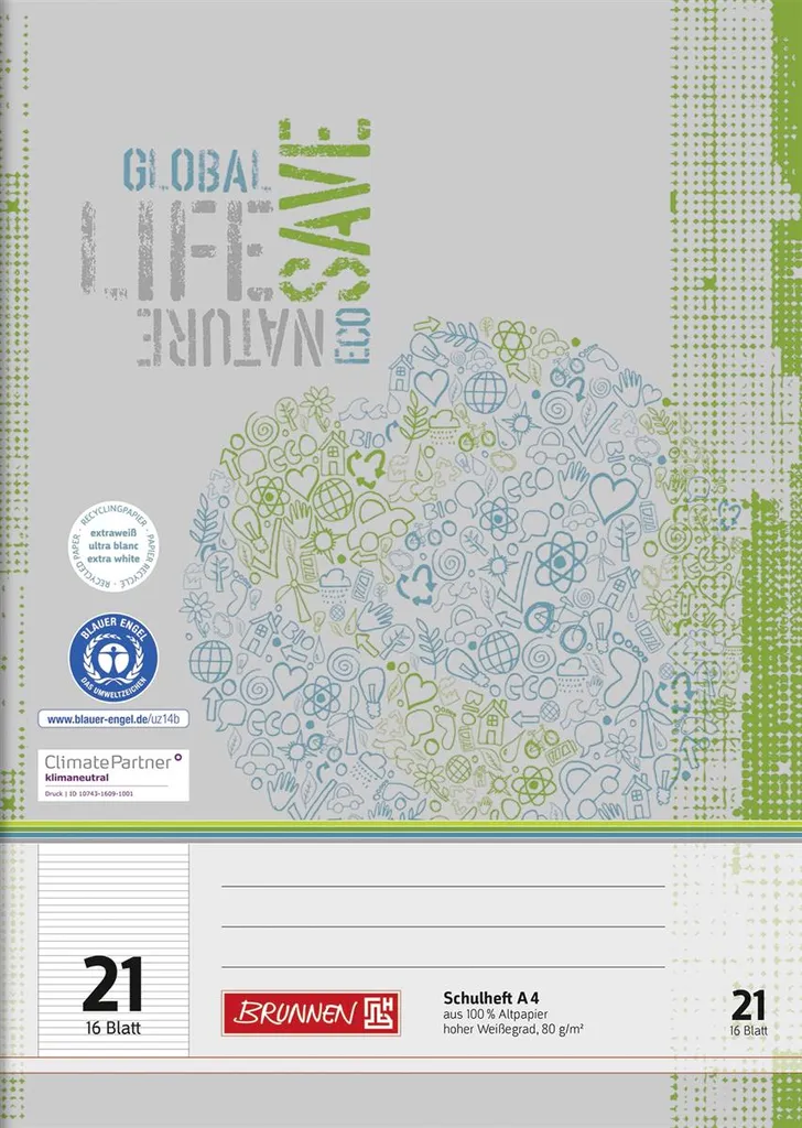 25X BRUNNEN 104412101 Schulheft A4 Lin 21 16Bl RCP - 1