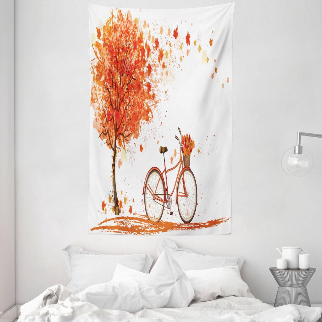 ABAKUHAUS Herbst Wandteppich und Tagesdecke, Aquarell Herbstsaison aus Weiches Mikrofaser Stoff Waschbar ohne Verblassen Digitaldruck, 140 x 230 cm...