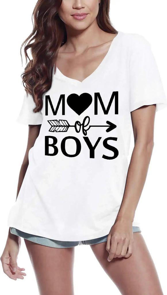 Damen Grafik T-Shirt V-Ausschnitt Mutter von Jungen - Herz – Mom Of Boys - Heart – Öko-Verantwortlich Vintage Jahrgang Kurzarm Lustige Druck