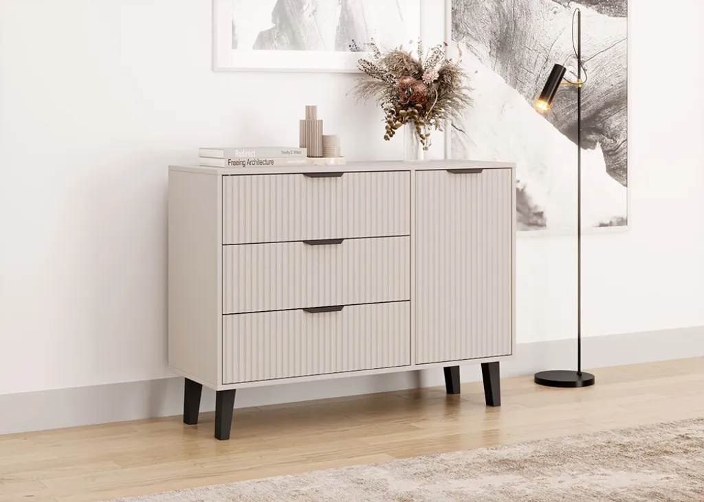 Commode gain de place SITIVE SLIM coloris cachemire et pieds noirs mats