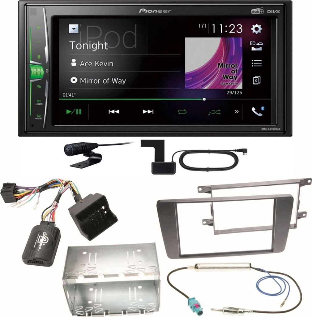 Pioneer DMH-A3300DAB Bluetooth USB DAB+ Einbauset für Skoda Octavia 2 Yeti 5L