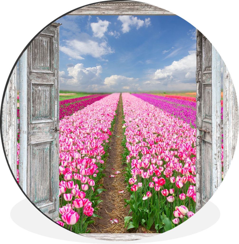 MuchoWow Aluminium Wandkreis Blumen - Tulpen - Ansicht - Regenbogen Ø 30 cm Wanddeko Modern Wohnzimmer - Wand Bild - Wohnzimmer - Runde Bilder -...
