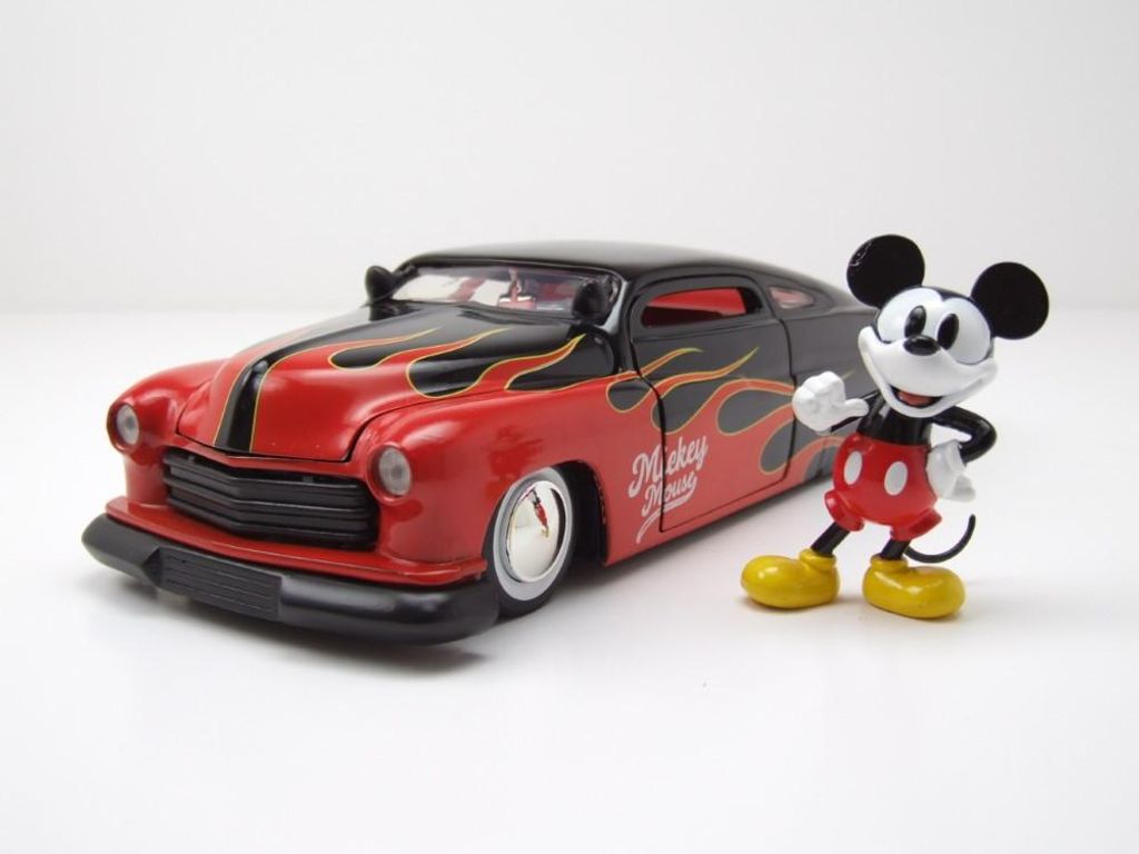 Jada Toys 9336272314R00 Mercury Coupe 1951 schwarz rot mit Mickey Mouse Figur 1:24