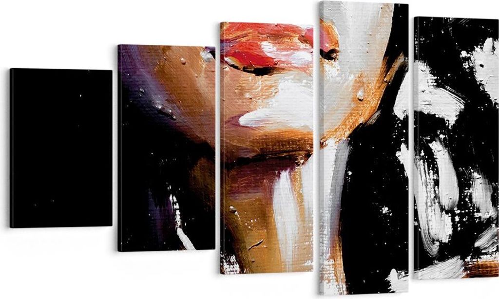 Bild auf Leinwand - Leinwandbild - 5 Teile - Öl Mund Frau - 100x60cm - Wand Bild - Wanddeko - Wandbilder - Leinwanddruck - Bilder - Wanddekoration...