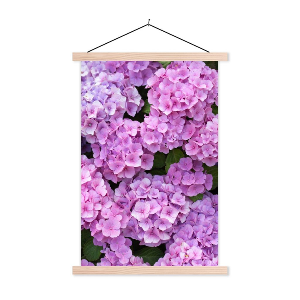 MuchoWow Textilposter Blumen - Hortensie - Strauch - Rosa - Blütenblätter 40x60 cm mit holzfarbenen Rahmen - Poster