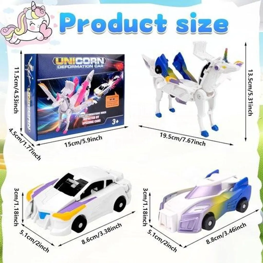 Voiture licorne bleue à déformation par collision - Cadeau original - 2