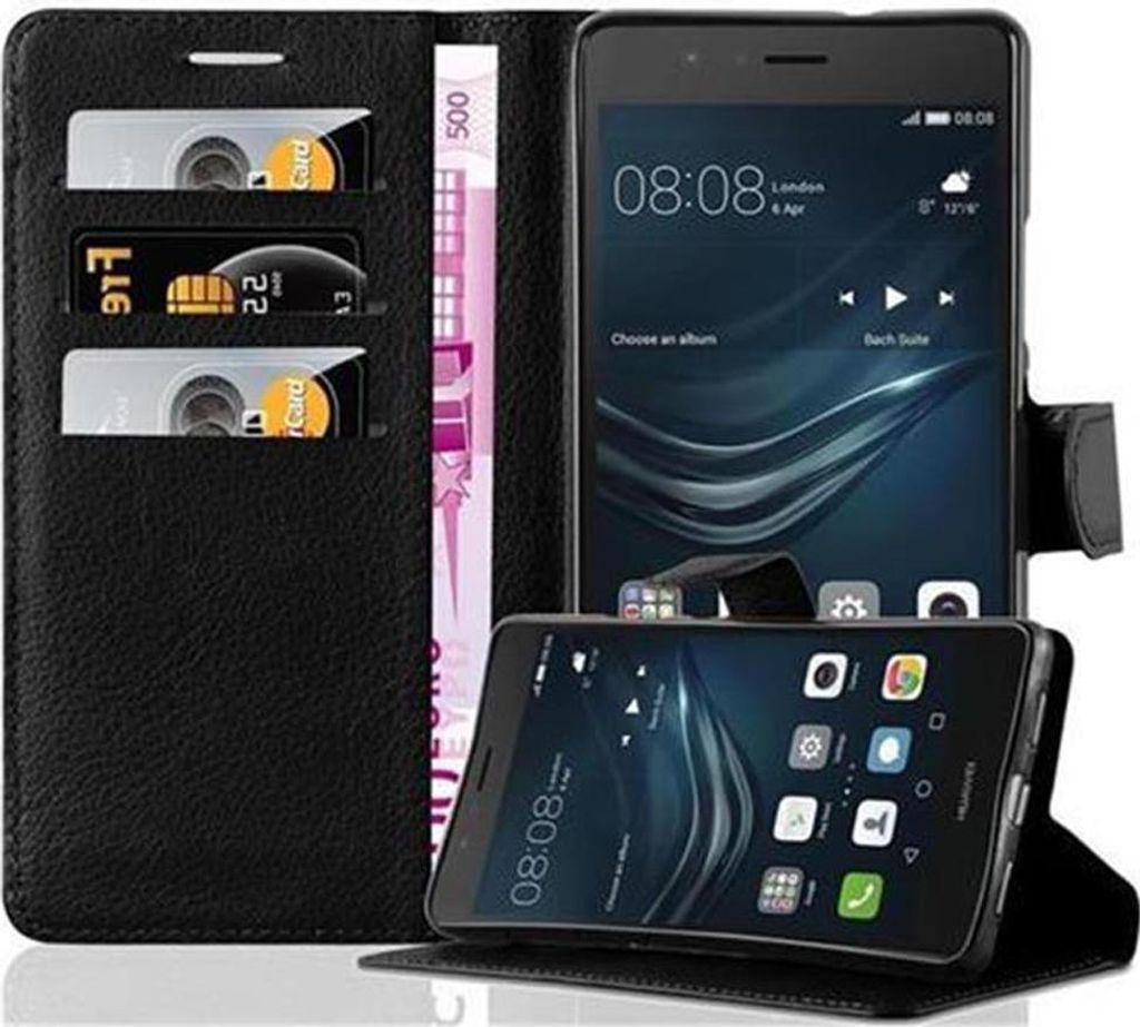 Cadorabo Hülle für Huawei P9 LITE 2016 / G9 LITE Schutz Hülle in Schwarz Handyhülle Etui Case Cover Magnetverschluss