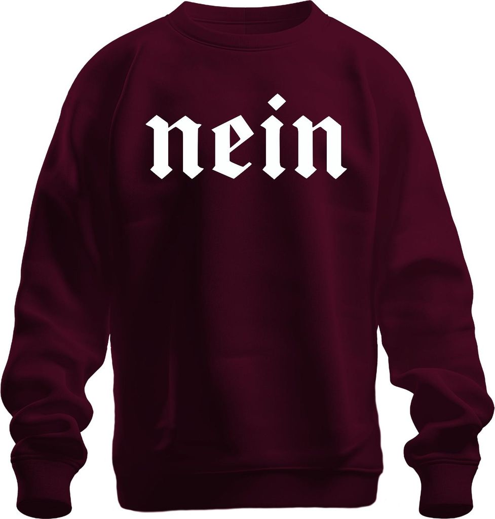 Nein altdeutsch Schriftzug Fraktur Blackletter Gothic Vintage Uni Sweatshirt Pullover, Burgundy, XL