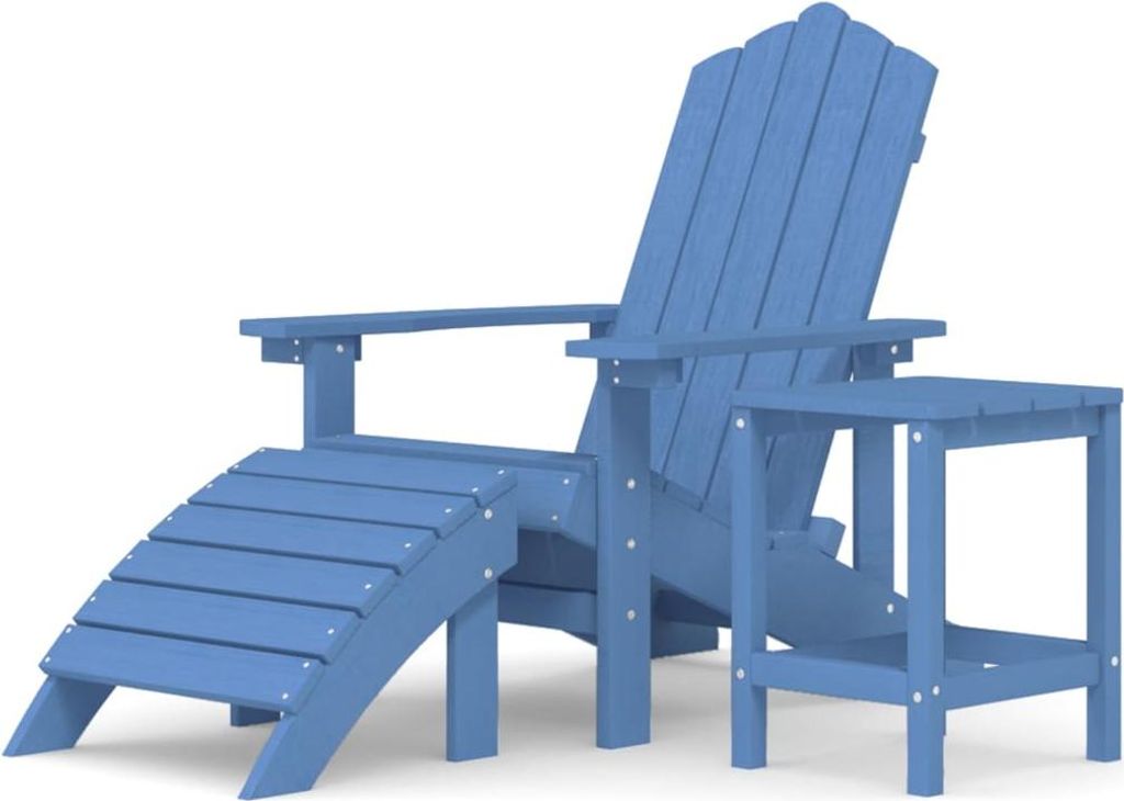 vidaXL Adirondack-Gartenstuhl mit Hocker & Tisch HDPE Aquamarin