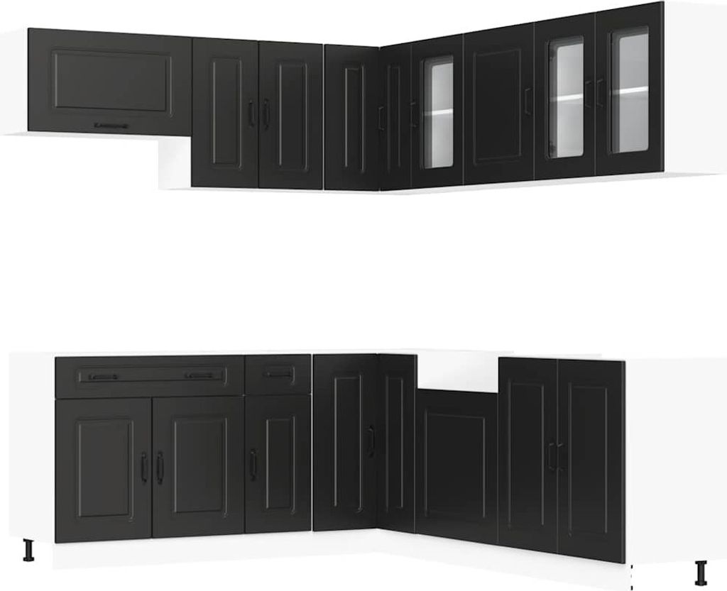 11-tlg. Küchenschrank-Set Kalmar Schwarz Holzwerkstoff