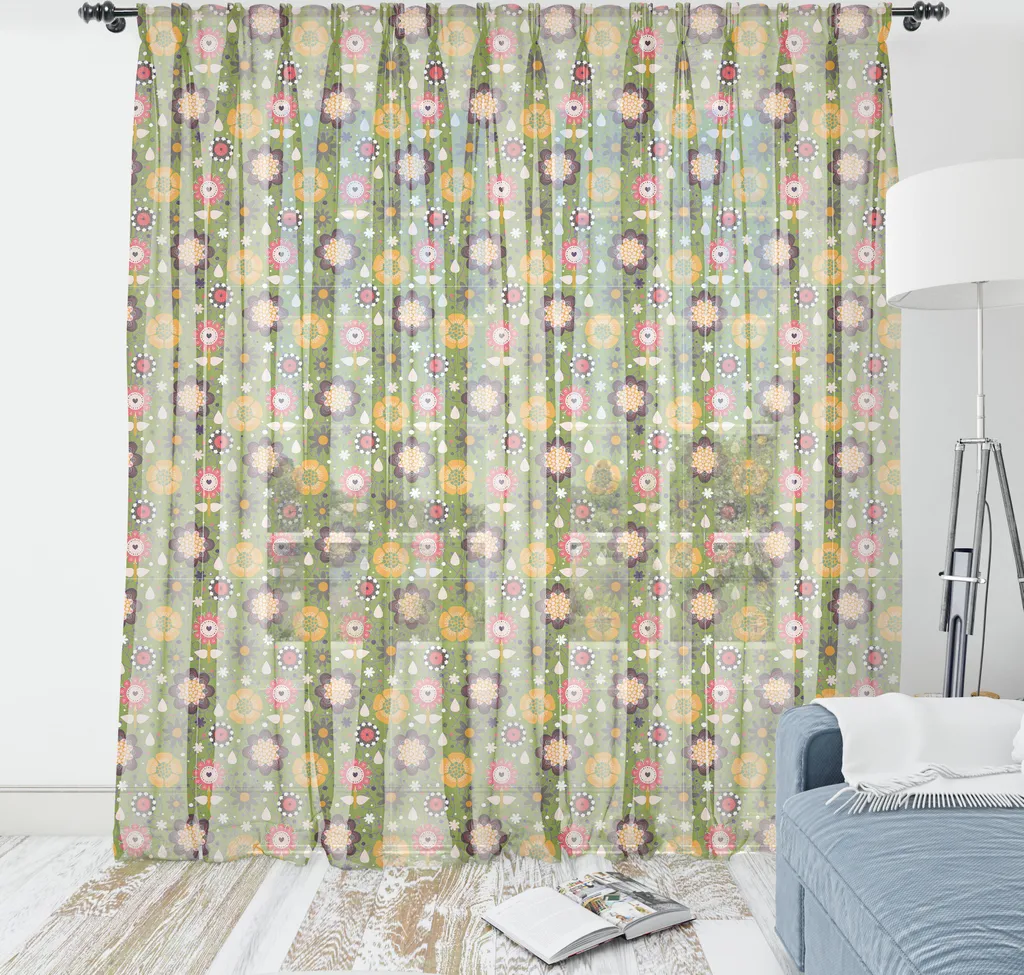 ABAKUHAUS Arazzo floreale, Primavera Natura Motivi botanici artistici con fiori dal design astratto, Arazzo in raso setoso per soggiorno e camera da letto, 135 cm x 274 cm, Verde oliva Multicolore