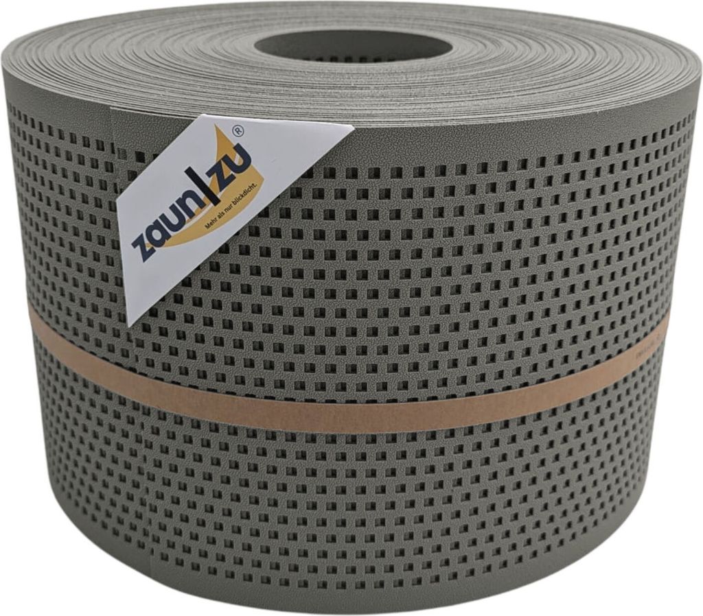 Doppelstab Sichtschutz zaun|zu PREMIUM gelocht QUADRAT Streifen PP Zaunblende Steingrau 50m