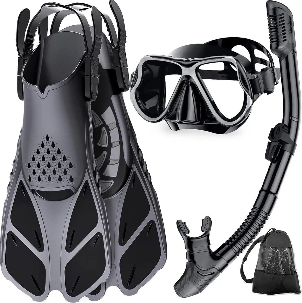 Set Snorkeling Anti-buée Haute Performance avec Palmes Ajustables