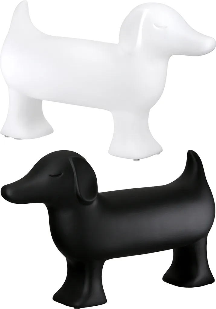 Duo de Teckels Décoratifs Flocki Gilde Céramique Noire et Blanche 35cm