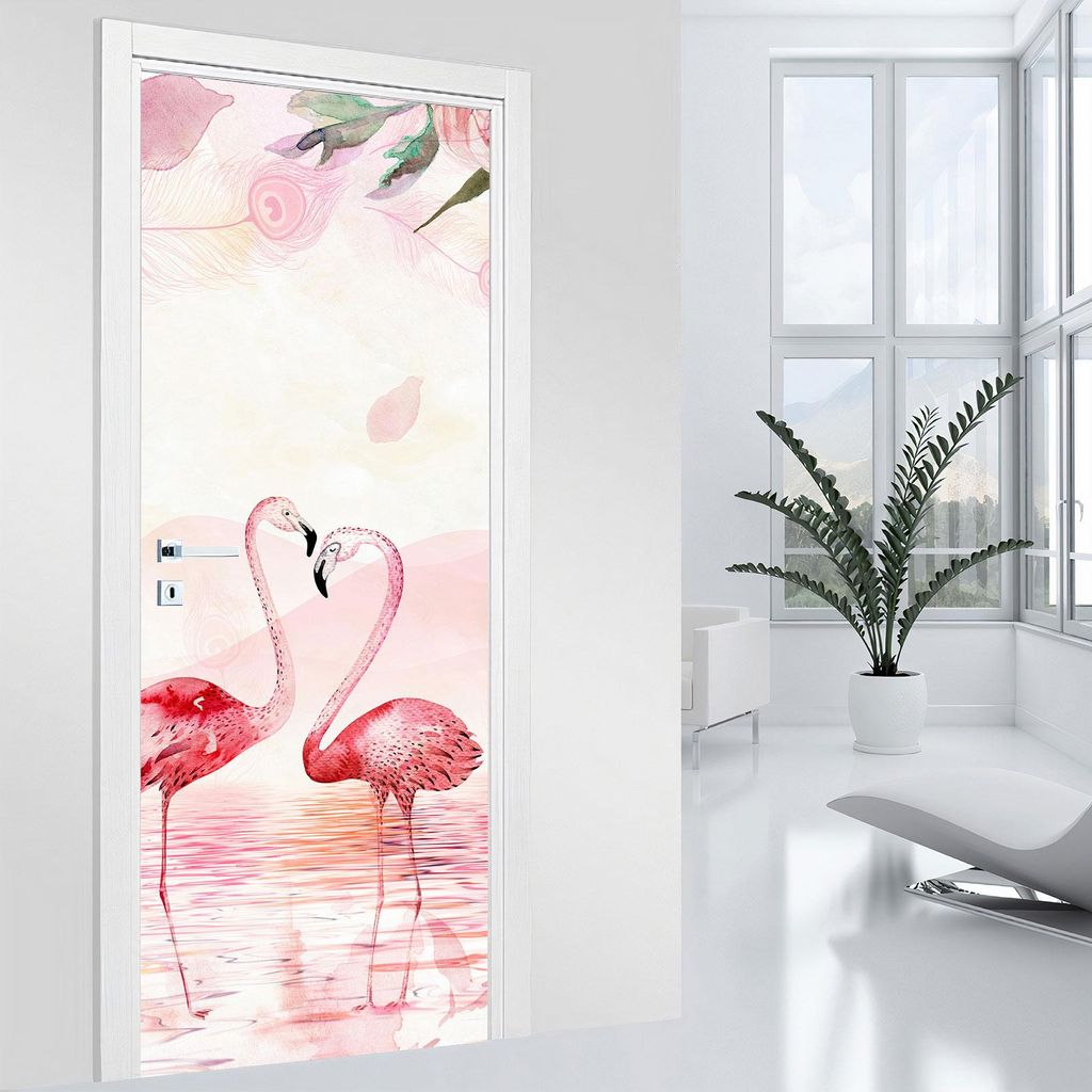 Türaufkleber – Lumaléa – Flamingos – MAT-Kleber – Breite 93 x H?he 205 cm