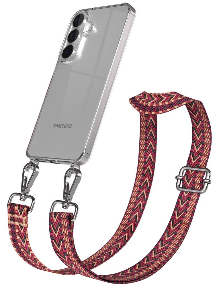 EAZY CASE Handykette - Verstellbarer Trageriemen kompatibel mit Samsung Galaxy S26, Handykordel mit transparenter Silikon-Hülle, Karabiner Silber,...