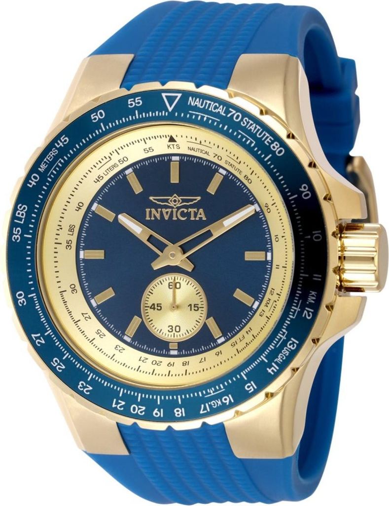 Invicta Aviator 49307 Herren uhr - Wasserdicht - Analog - Quarzuhrwerk - Edelstahl mit blauen zifferblat - 50mm