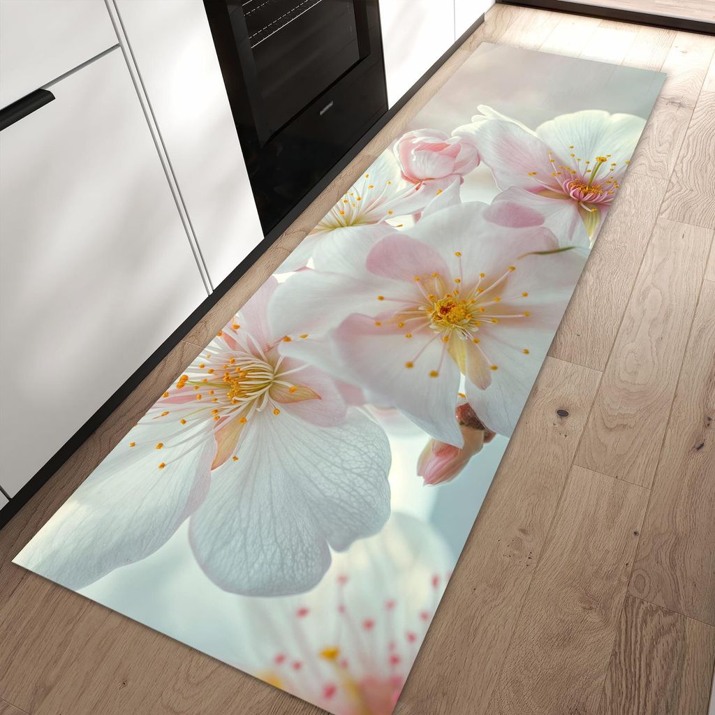 Küchenteppich 80x250cm rutschfest & abwischbar PVC Läufer - Kirschblüten Zauber