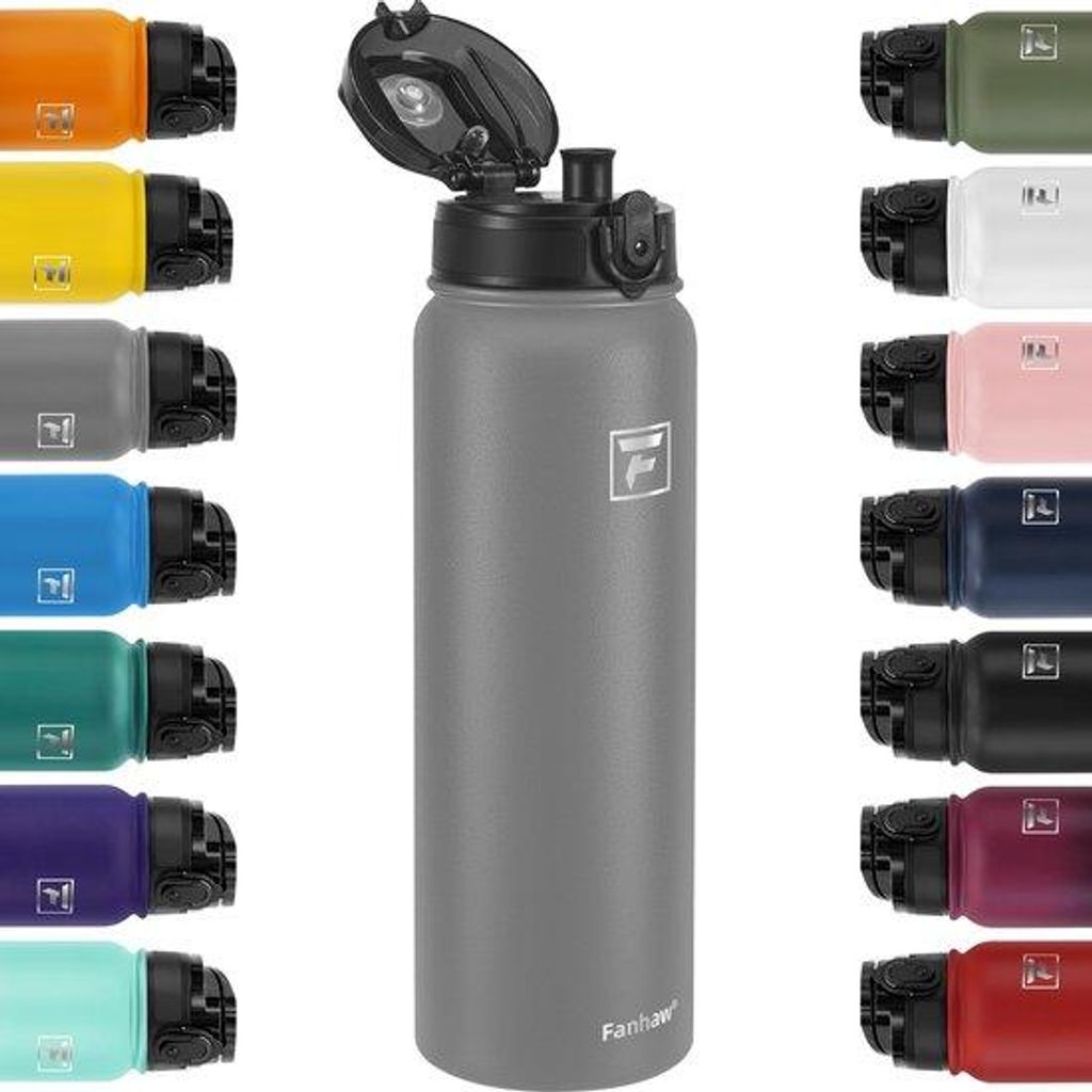 1-Liter-Roestvrijstahl-Wasserflasche mit Deckel - für Schule, Kinder, Frauen und Männer | Leckfrei und schwitzungsbeständig mit Staubdicht-Decke...