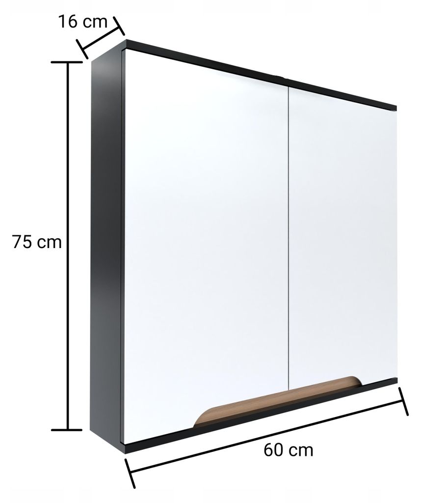Szafka z lustrem czarna 60 x 16 x 75 cm czarny/dąb Zdjęcie produktu 