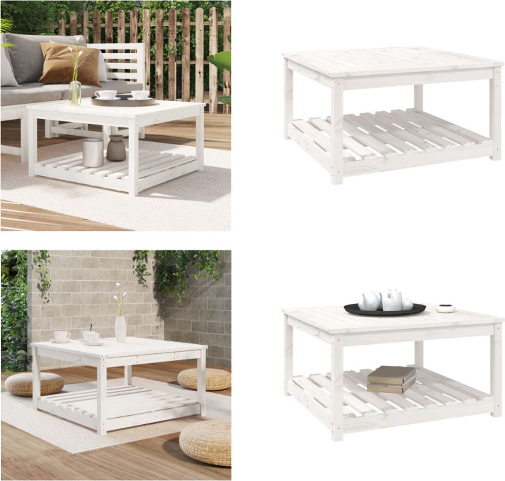 vidaXL Gartentisch Weiß 82,5x82,5x45 cm Massivholz Kiefer - Gartentisch - Gartentische - Terrassentisch - Garten-Couchtisch