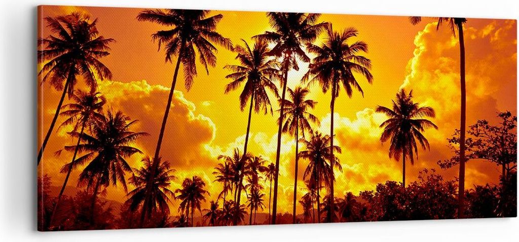 Bild auf Leinwand - Leinwandbild - Palmen Bäume Sonne - 100x40cm - Wand Bild - Wanddeko - Leinwanddruck - Bilder - Kunstdruck - Wanddekoration - L...