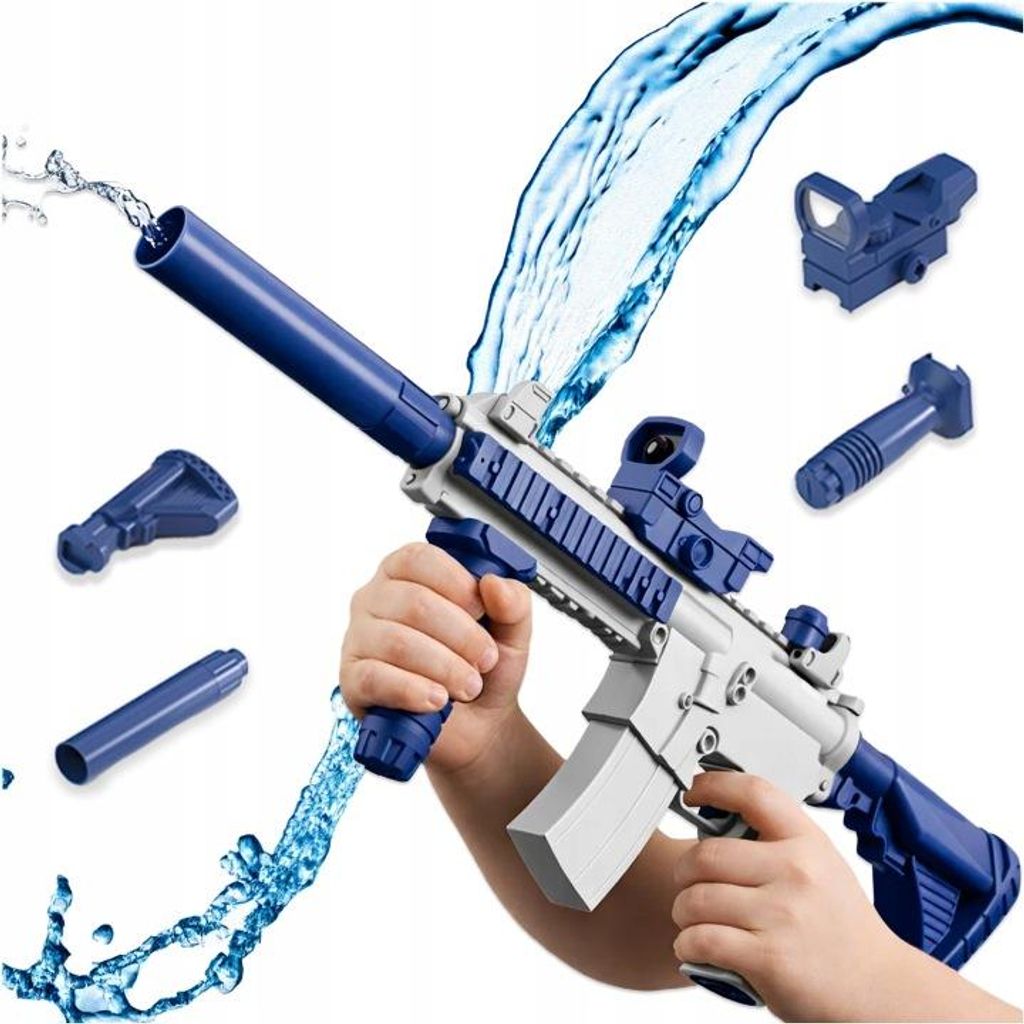Elektrische Wasserpistole M416 Automatik – Vollautomatische Wassergewehr-Spielzeug für Kinder – USB-Akku & 10m Reichweite – Blau