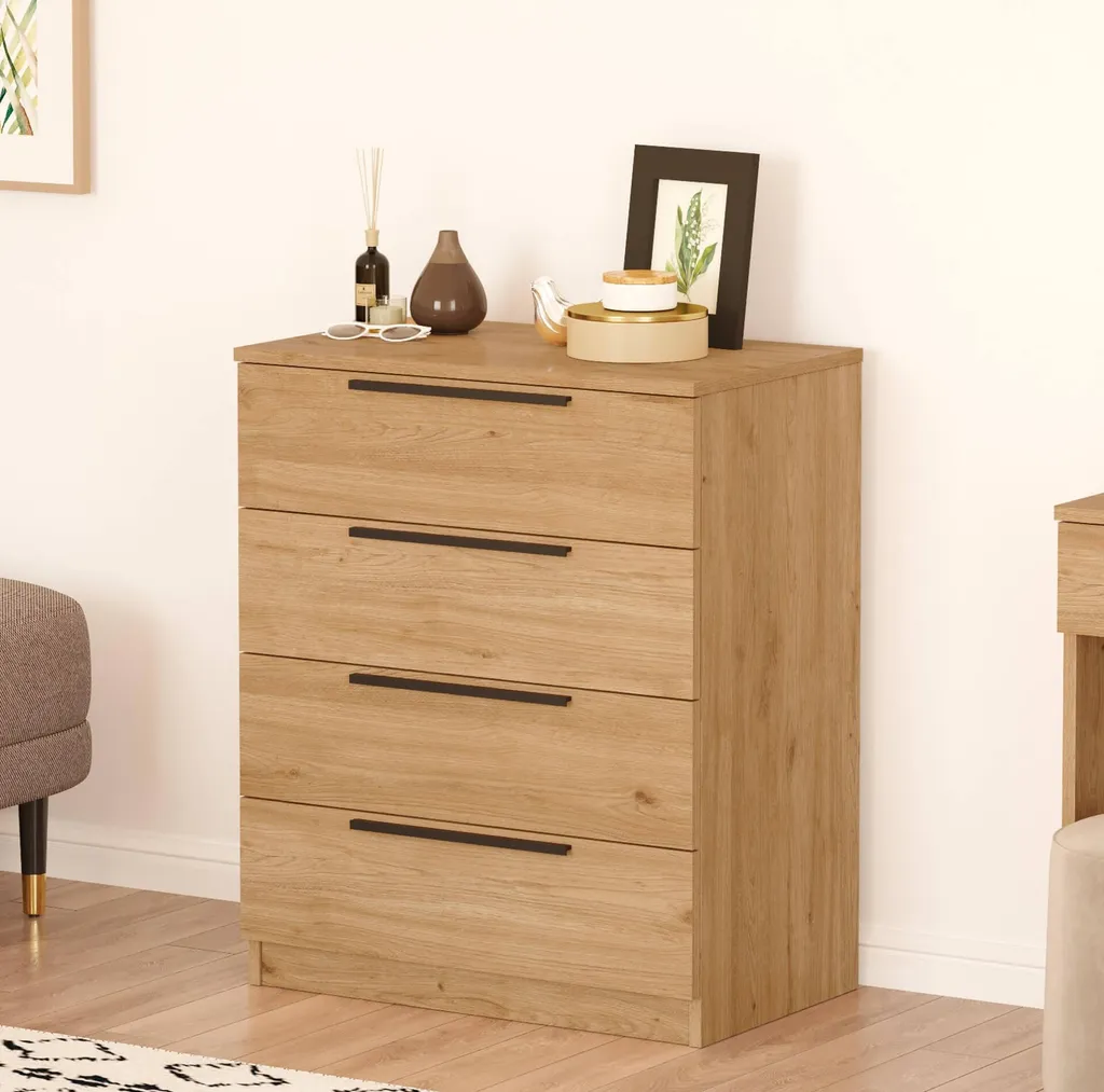Commode 4 tiroirs Rebecca Mobili Aoki 87,5x72x42 cm bois et fer marron