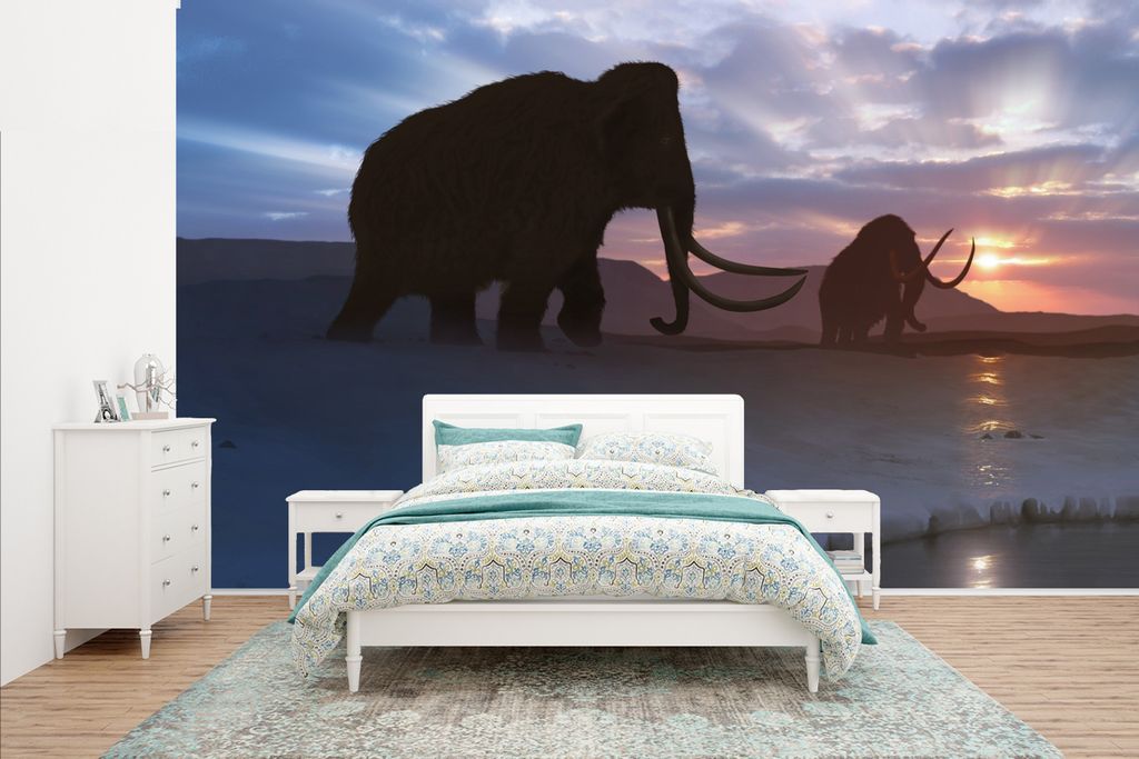MuchoWow Fototapete für Wohnzimmer oder Schlafzimmer Wandtapete Vinyl Motivtapete Illustration von zwei Mammuts - 435x260 cm - Kinderzimmer
