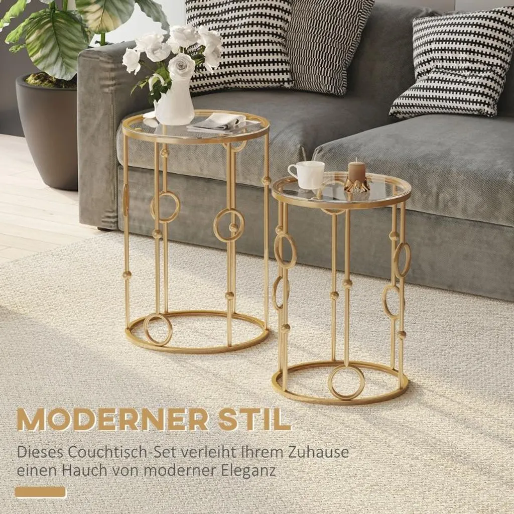 Set de 2 guéridons décoratifs dorés pour aménager un coin lecture