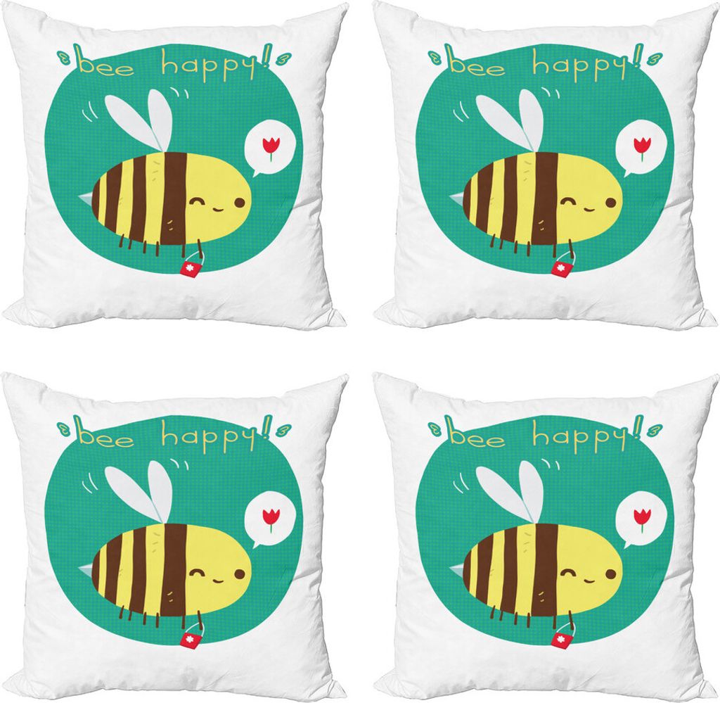 ABAKUHAUS Bienenkönigin Kissenbezug Set (4 Stück), Winking Hummel, Moderner Doppelseitiger Digitaldruck, 40 cm x 40 cm, Mehrfarbig