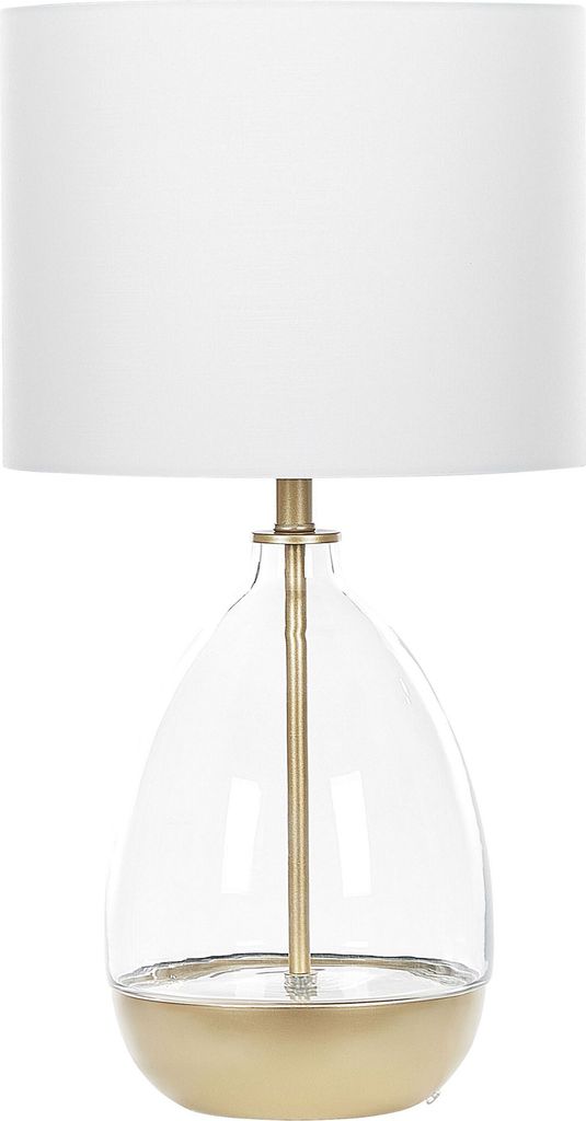BELIANI Tischlampe Weiß / Gold Glas und Stahl 63 cm Stoffschirm Vasenform Kabel mit Schalter Wohnzimmer Salon Moderner Stil