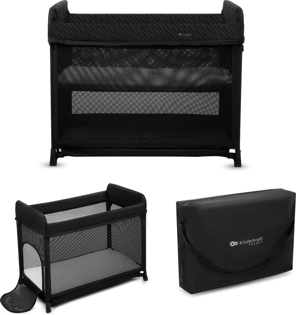Kinderkraft MOON DREAM - faltbares Reisebett - zweistöckig - inkl. Matratze - Tragetasche - kompakt - Hängeboden für Babys - Schwarz
