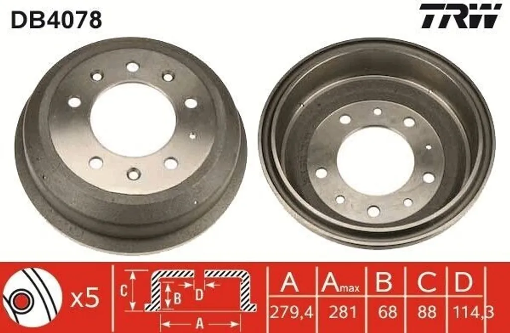 Tambour de Frein TRW DB4078 pour Land Rover Defender Usage Intensif