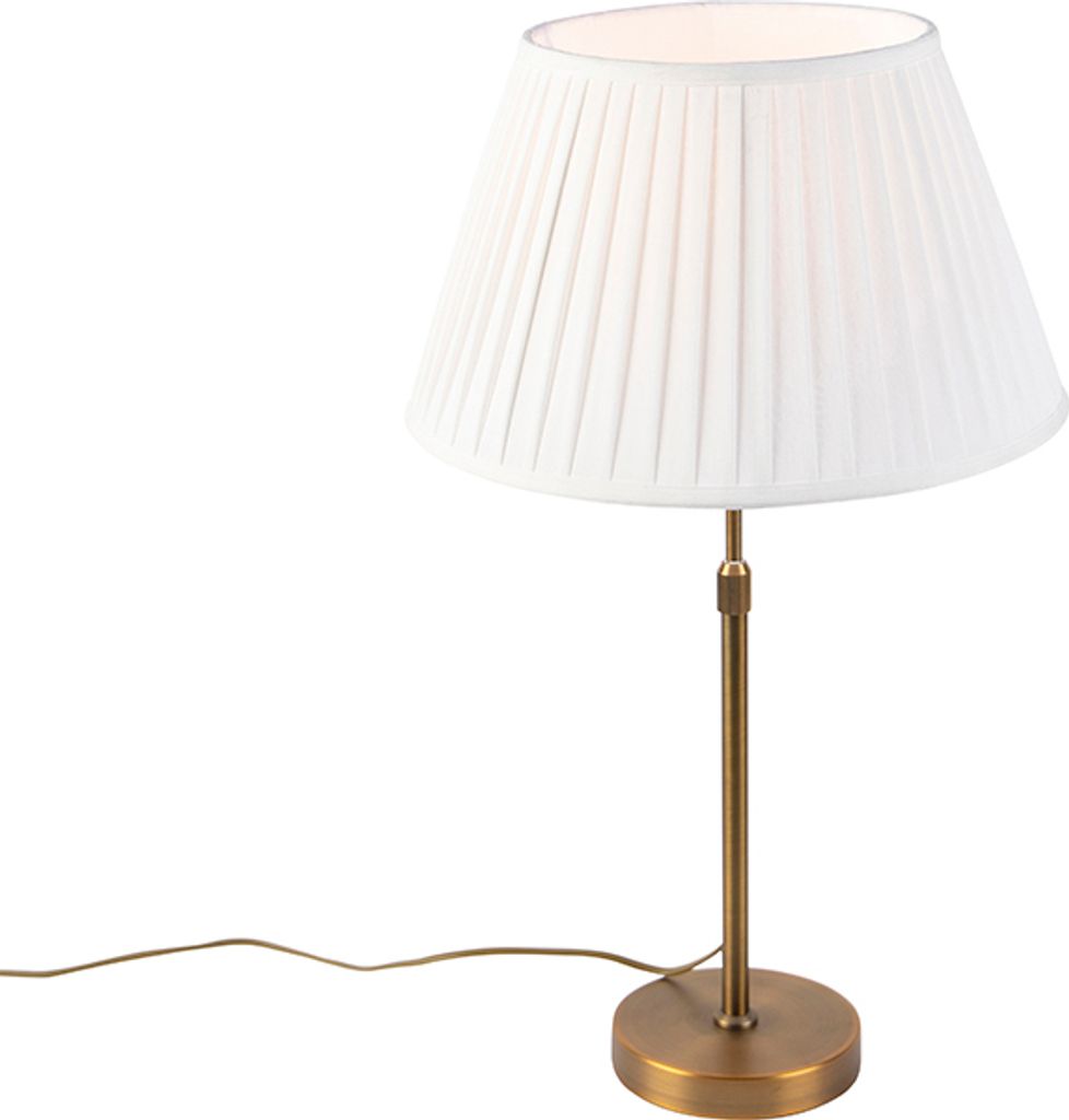 QAZQA - Klassisch I Antik Bronze Tischlampe mit plissiertem Schirm weiß 35 cm - Parte I Wohnzimmer I Schlafzimmer - Textil Zylinder I Länglich I ...
