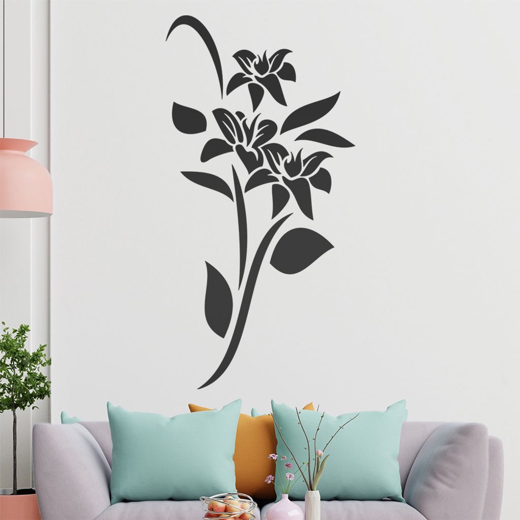 Blumen - Linien Wandtattoo in 6 Größen - Wandaufkleber Wall Sticker - Dekoration, Küche, Wohnzimmer, Schlafzimmer, Badezimmer